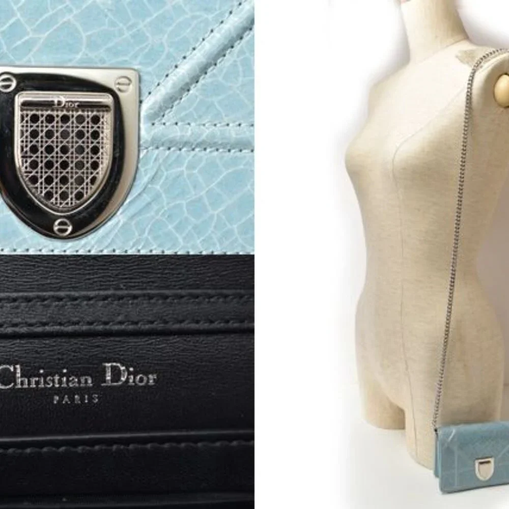 Christian Dior Chain Pouch Chain Mini Wallet Patent Leather